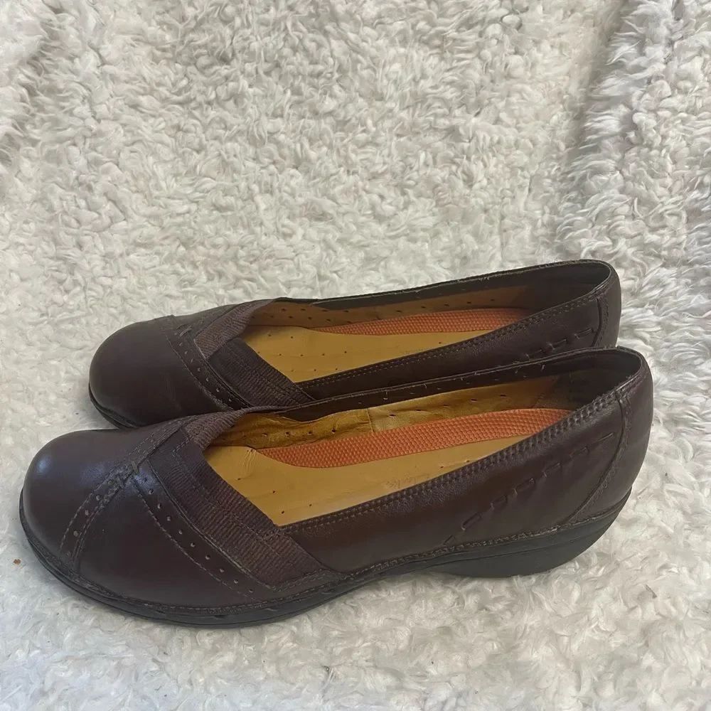 Clarks Structure leather Brown slip on wedge Loafers SZ 12M